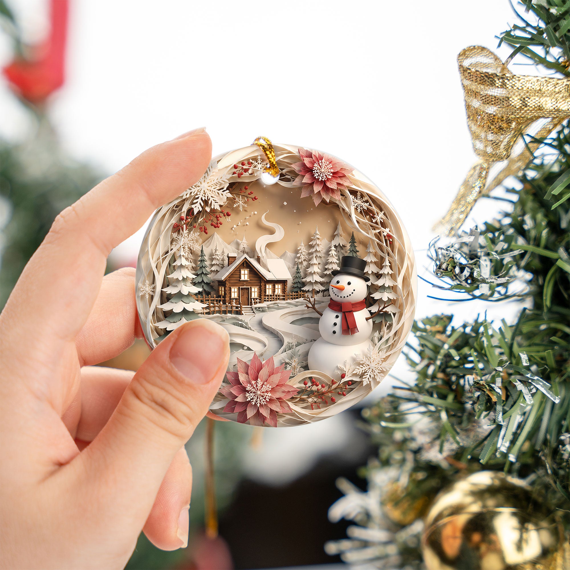 Winter Village Christmas Ornament 2026, Snowman Tree Ornament, Holiday Christmas Decoration