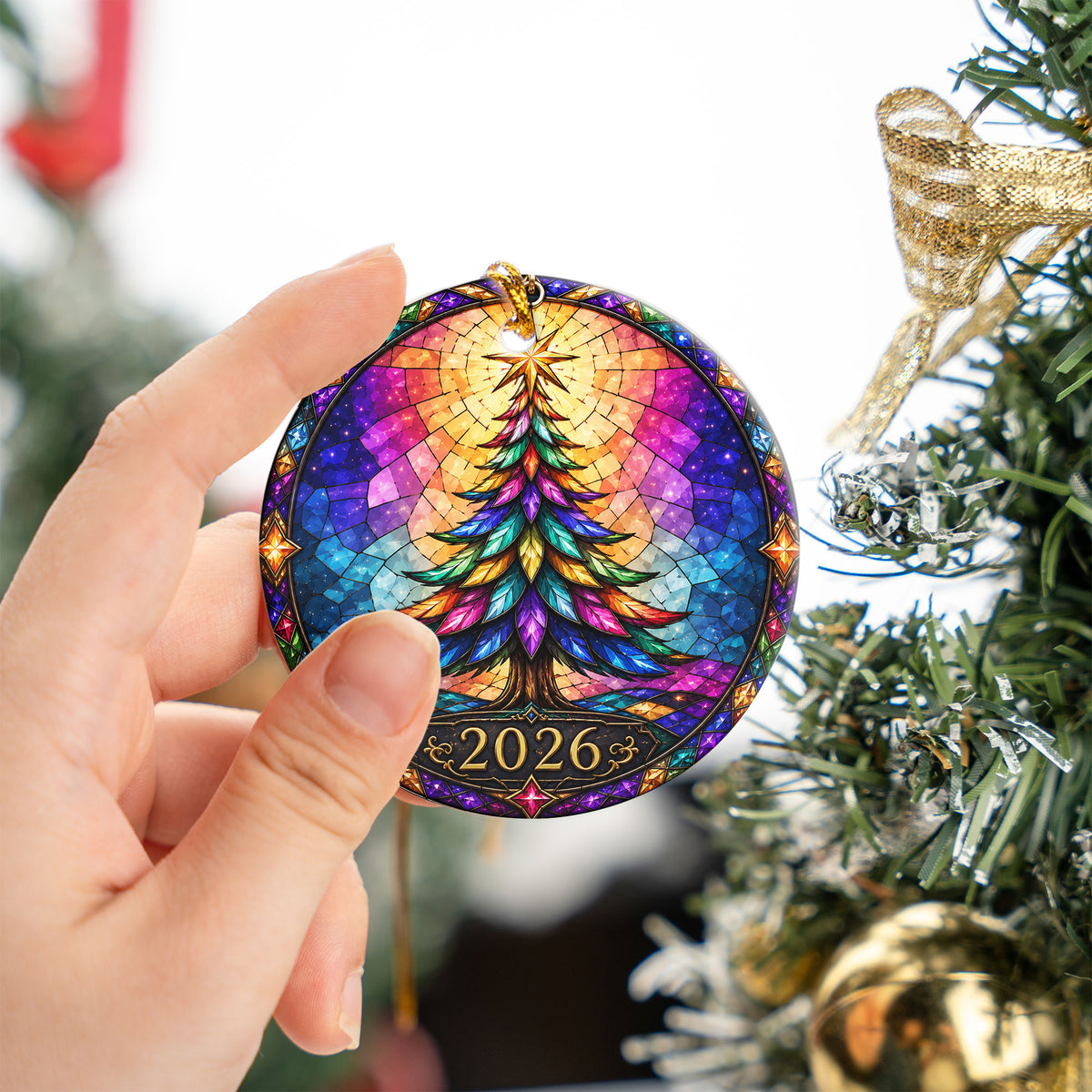 Holiday Christmas Tree Ornament 2026, Colorful Winter Mountain Scene Decoration, Christmas Tree Keepsake