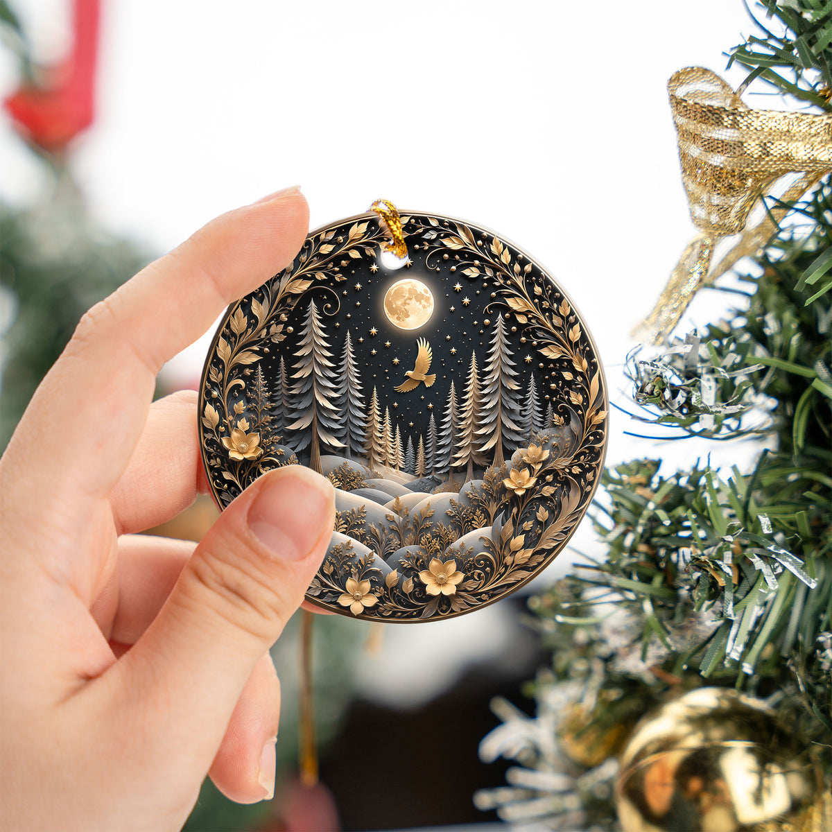 Winter Forest Christmas Ornament 2026, Moon Night Woodland Christmas Tree Decor, Nature Inspired Holiday Ornament