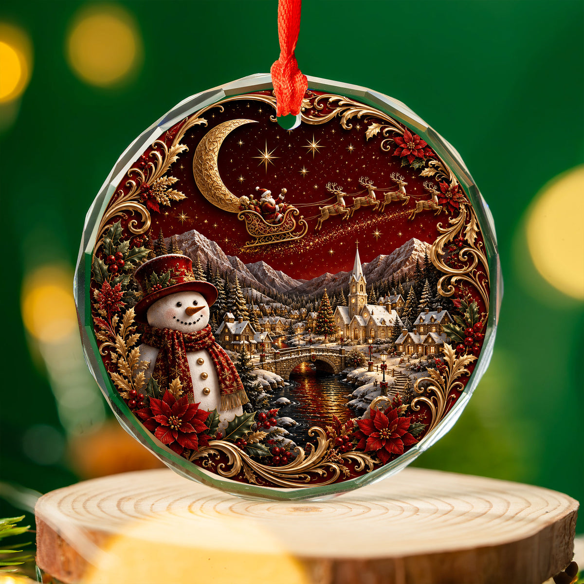 Red Christmas Ornament 2026, Snowman Christmas Tree Ornament, Winter Village Ceramic Ornament
