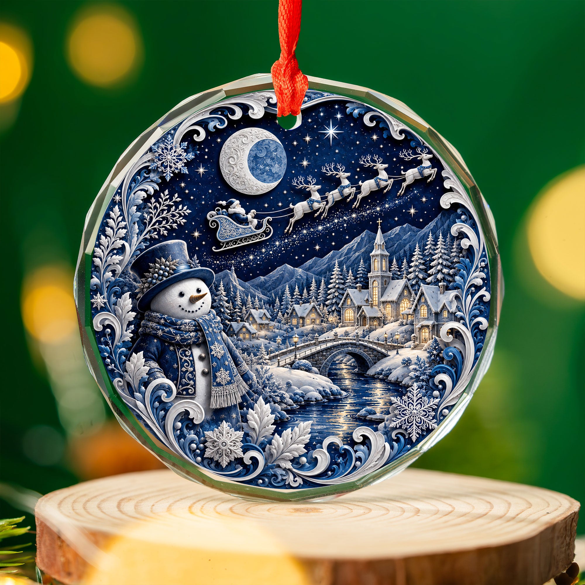 Blue Christmas Village Ornament 2026, Snowman Holiday Ornament, Ceramic Christmas Decoration