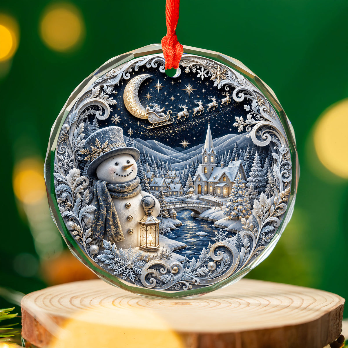 Blue Christmas Village Ornament 2026, Snowman Holiday Ornament, Ceramic Christmas Decoration, Winter Home Decor