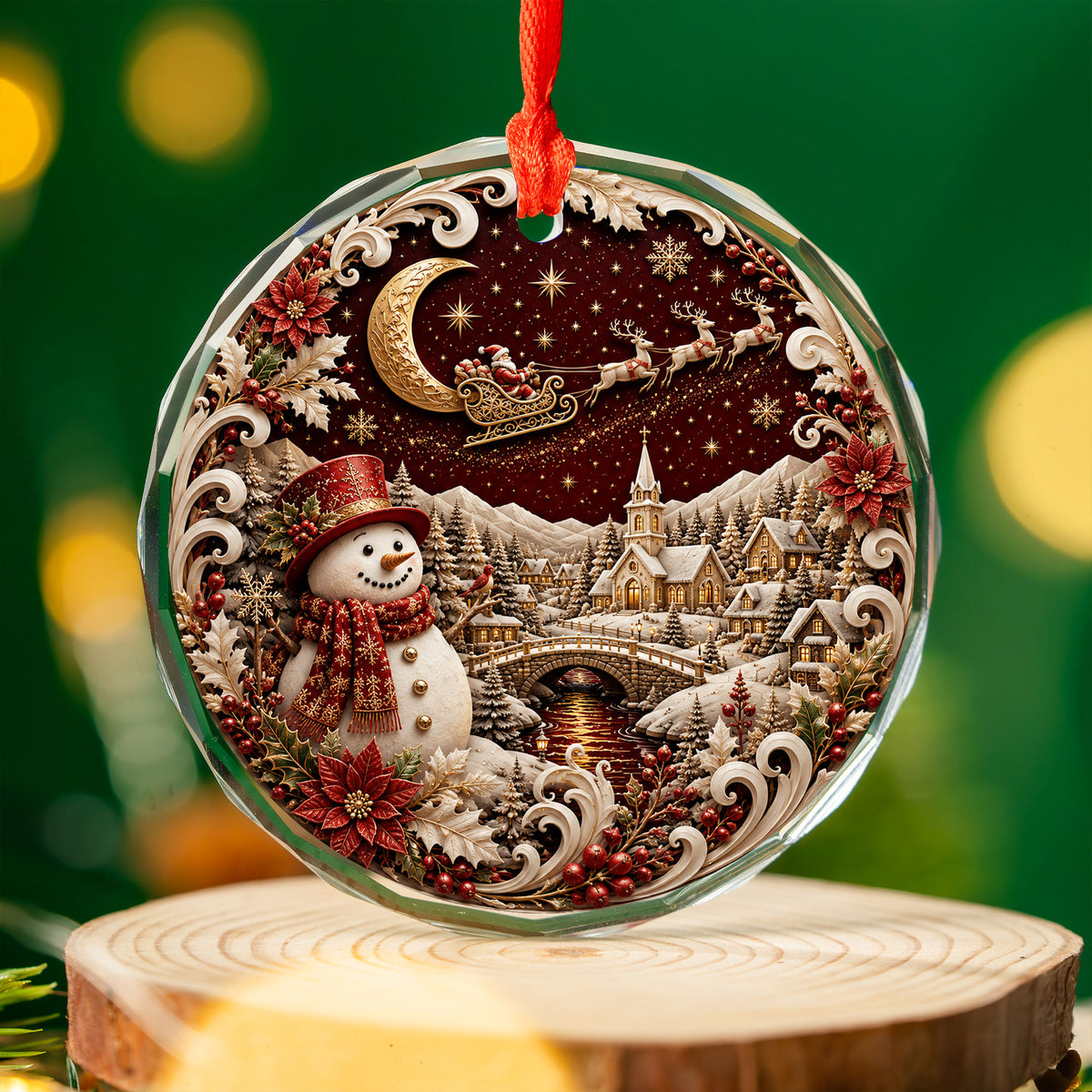 Red Snowman Christmas Ornament 2026, Winter Village Tree Ornament, Ceramic Holiday Decoration