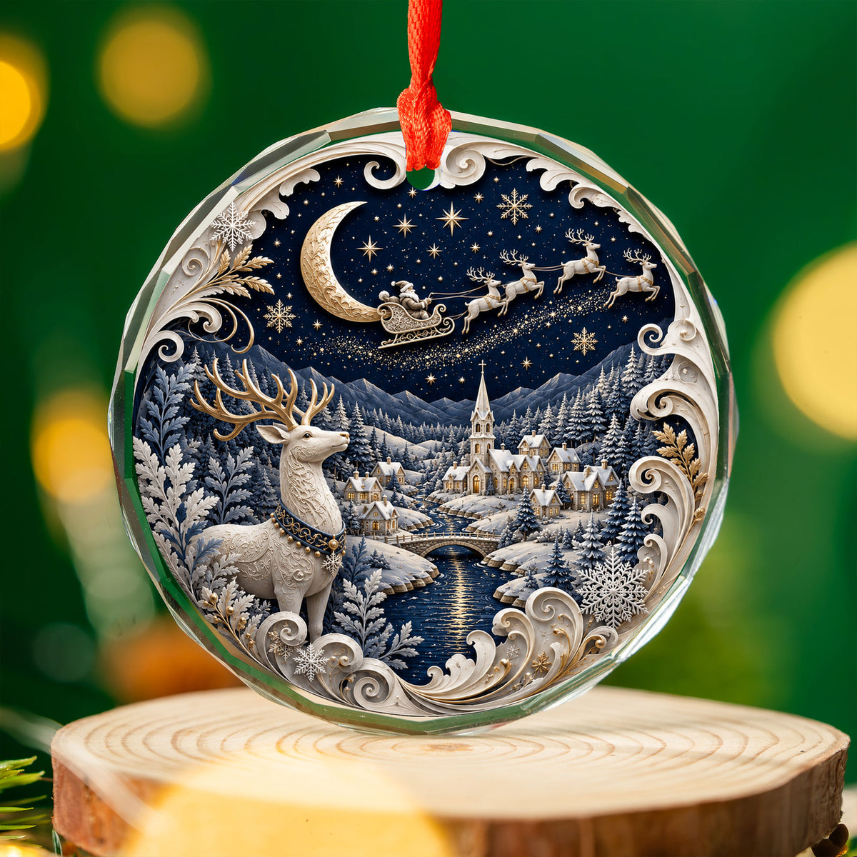 Deer Christmas Ornament 2026, Blue Winter Tree Ornament, Ceramic Christmas Decoration, Holiday Keepsake Gift