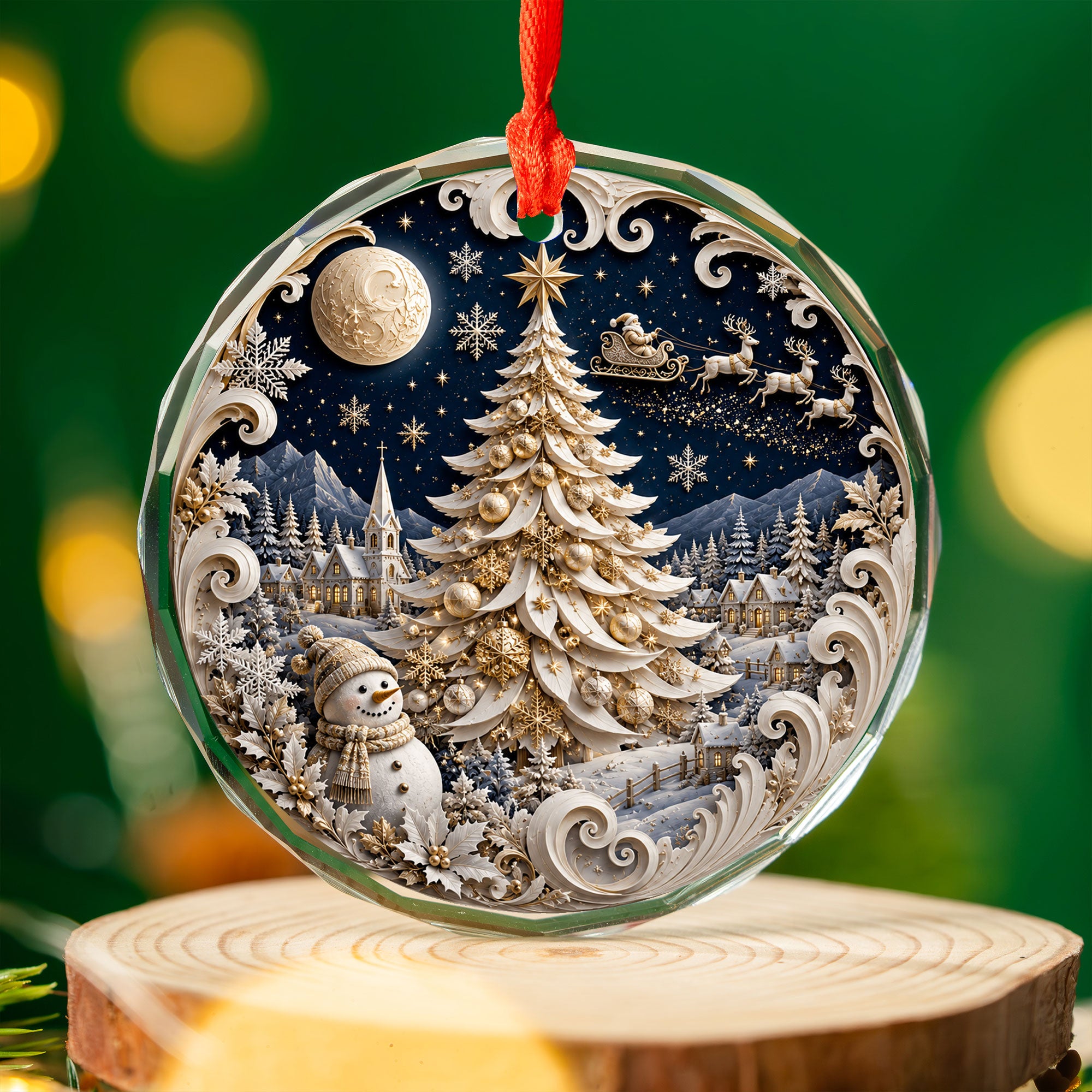 Christmas Ornament 2026 Blue Winter Village with Snowman, Ceramic Tree Ornament, Holiday Decoration
