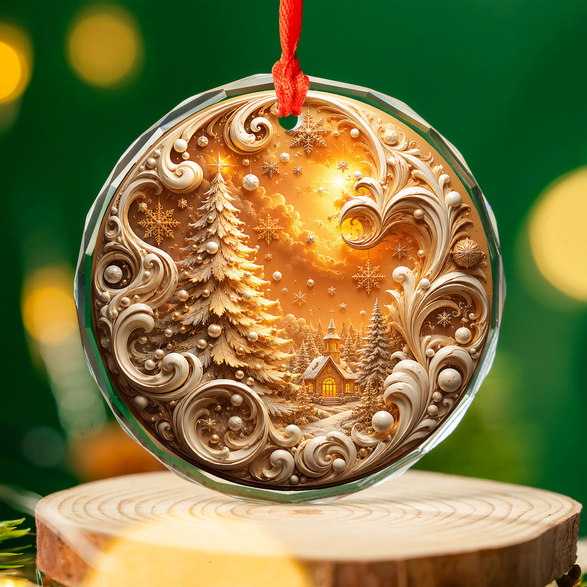 Golden Christmas Tree Ornament 2026, Cozy Winter Village Ornament, Christmas Tree Keepsake, Holiday Gift, Festive Seasonal Home Decoration