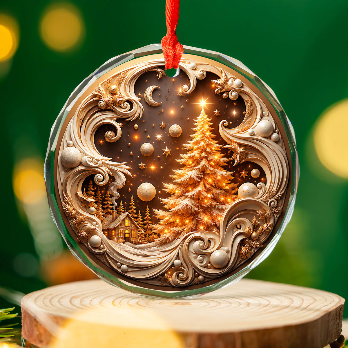 2026 Golden Christmas Tree Ornament, Winter Village Christmas Ornament, Elegant Holiday Tree Decoration