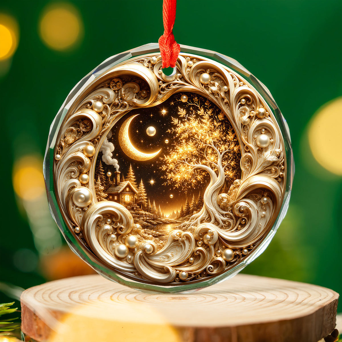 2026 Tree of Life Christmas Ornament, Golden Winter Landscape Ceramic Ornament, Christmas Tree Decoration, Holiday Gift for Home Decor