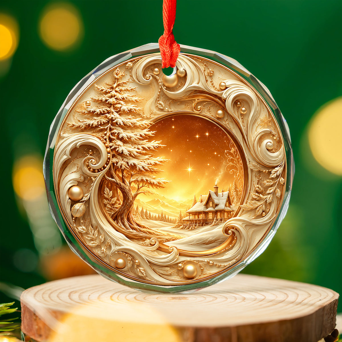 Golden Christmas Tree Ornament 2026, Tree of Life Ceramic Ornament, Winter Landscape Holiday Decoration, Christmas Gift Keepsake
