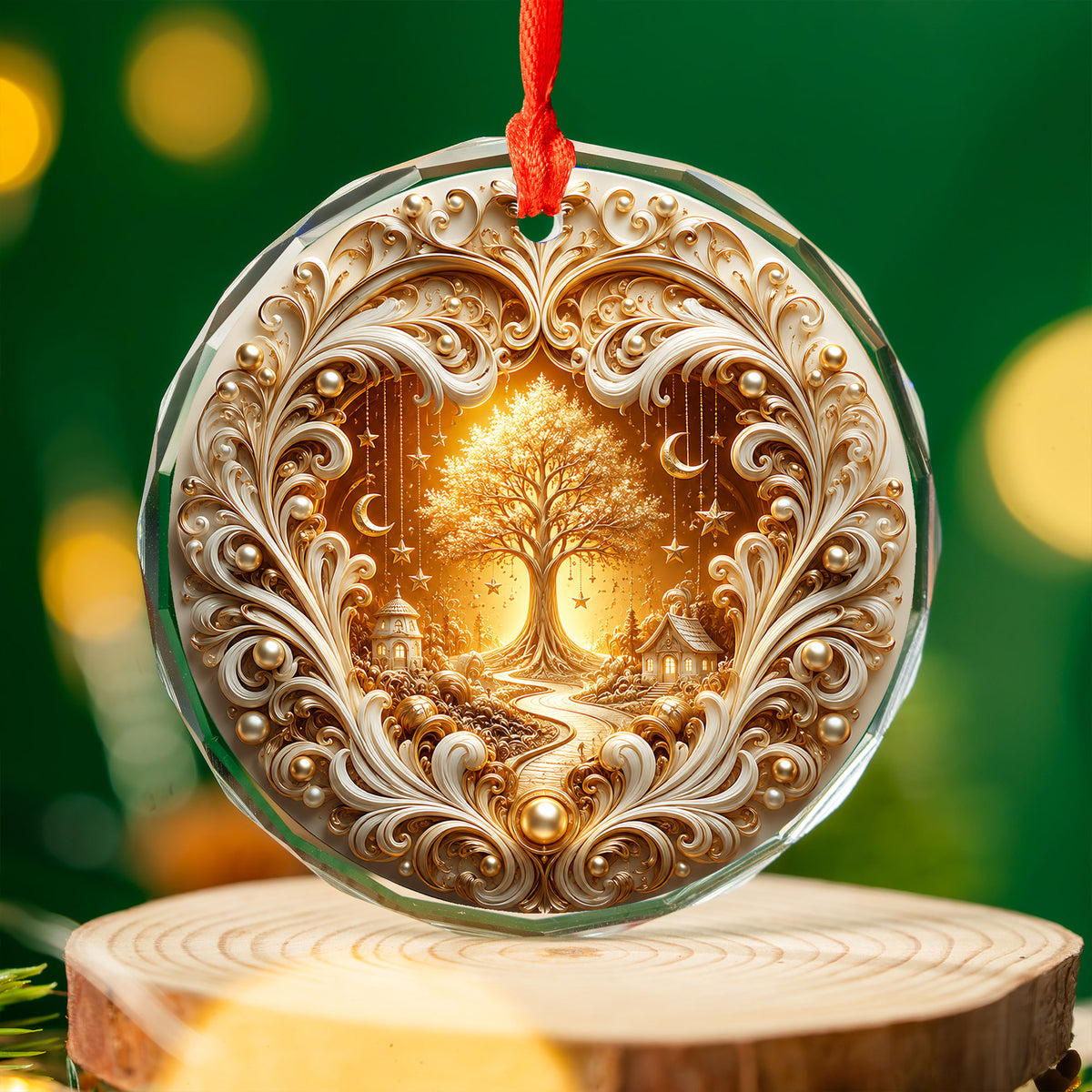 Tree of Life Christmas Ornament 2026, Golden Ceramic Christmas Ornament, Winter Holiday Decoration, Christmas Gift for Friends and Family