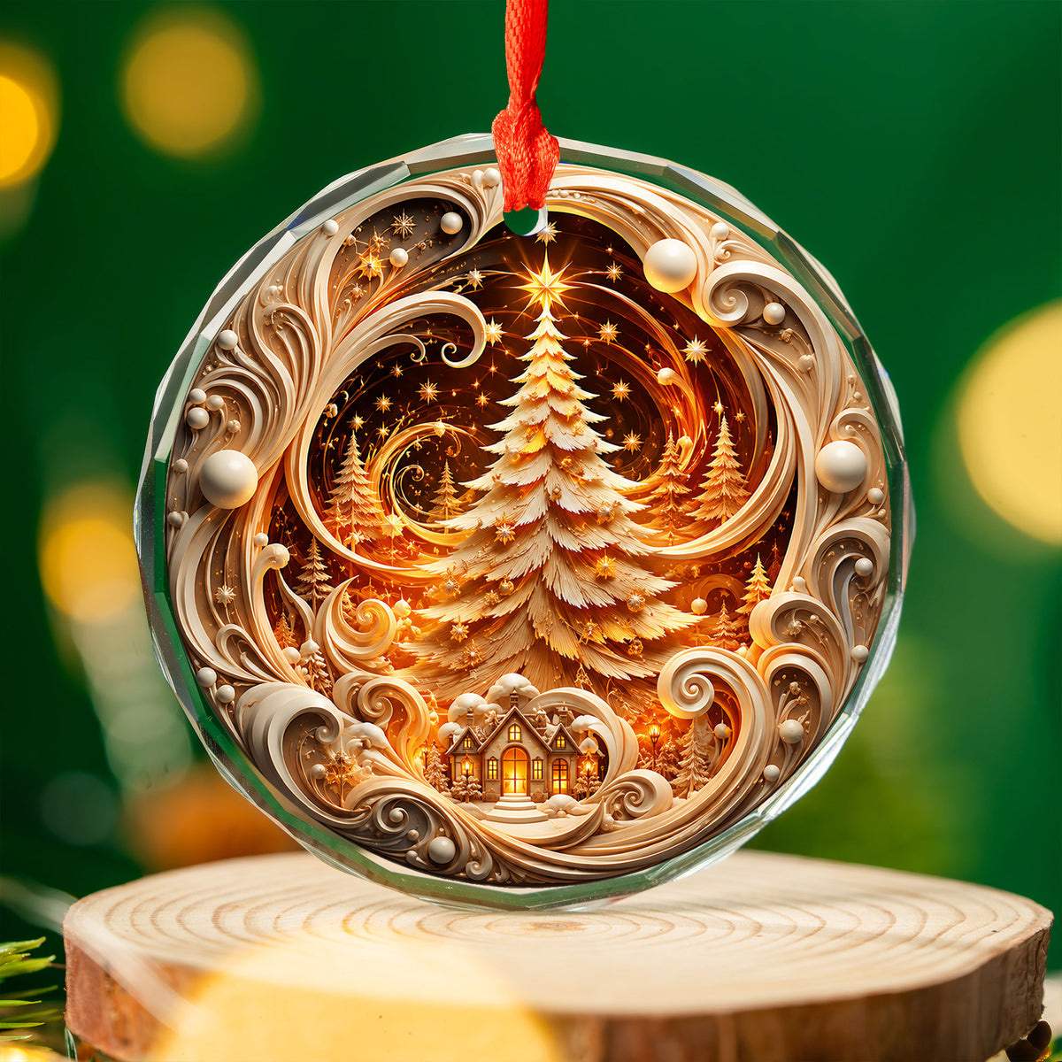 Ceramic Christmas Tree Ornament 2026, Gold Christmas Decoration, Holiday Keepsake Ornament, Christmas Gift for Home and Family