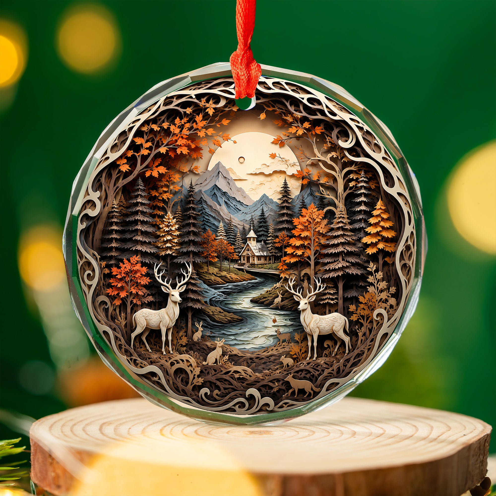 Deer Forest Christmas Ornament 2026, Woodland Christmas Decor, Rustic Cabin Ornament, Winter Deer Scene