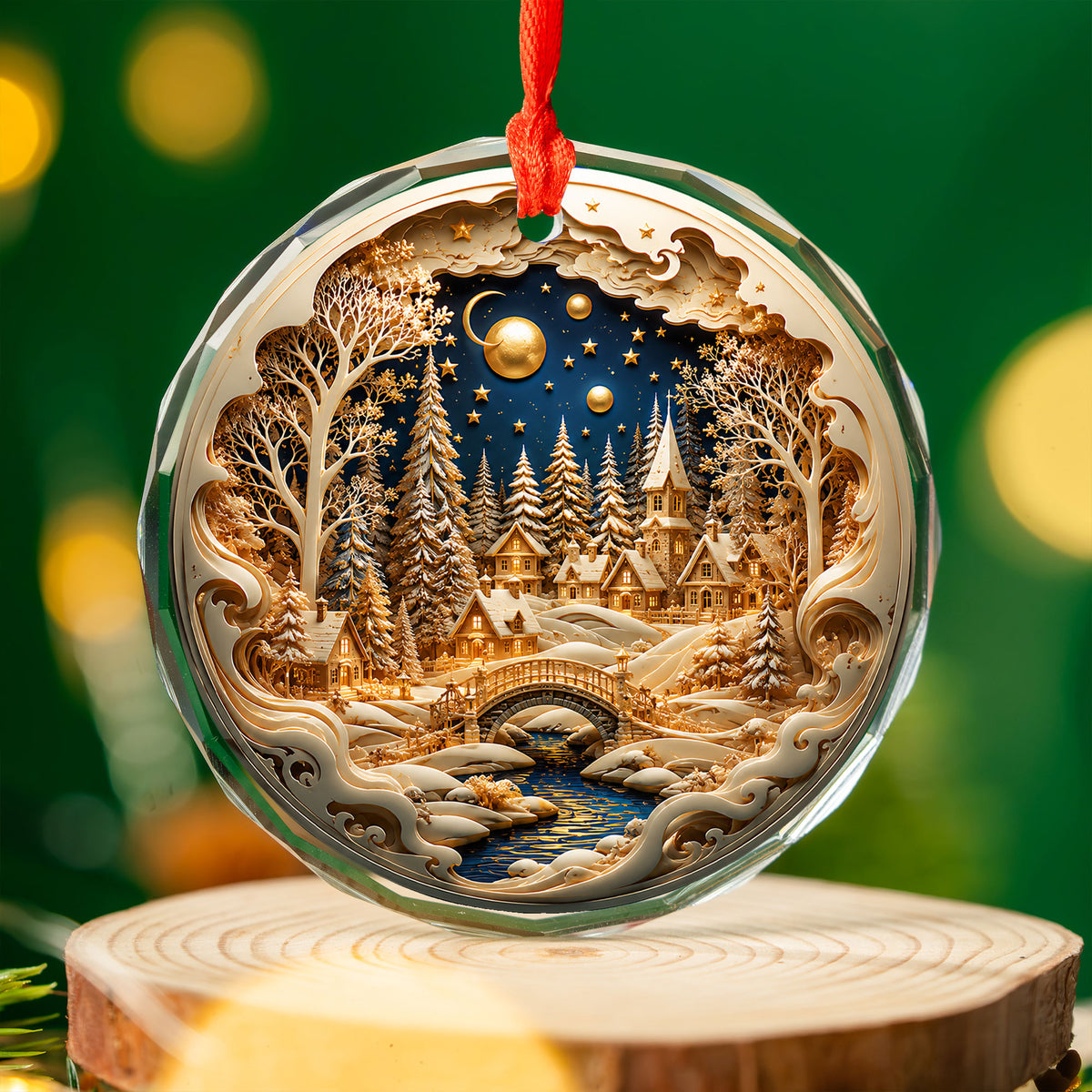 Christmas Village Decor Ornament 2026, Snowy Winter Christmas Scene, Holiday Tree Decoration, Keepsake Ornament