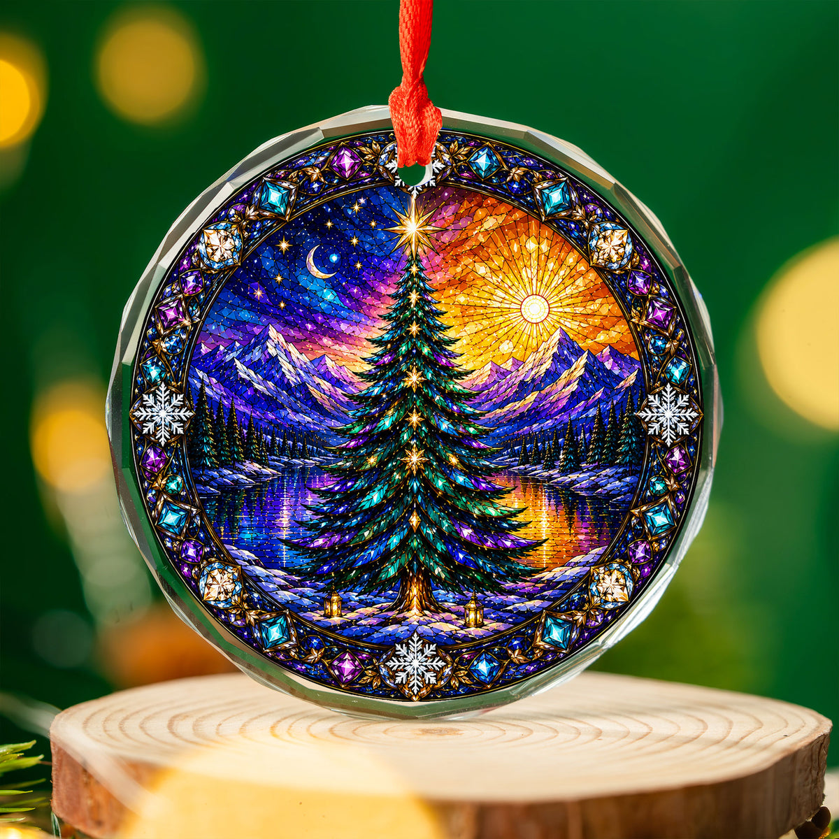 Christmas Ornament 2026, Colorful Christmas Tree Decor, Winter Holiday Ornament, Mountain Lake Christmas Scene