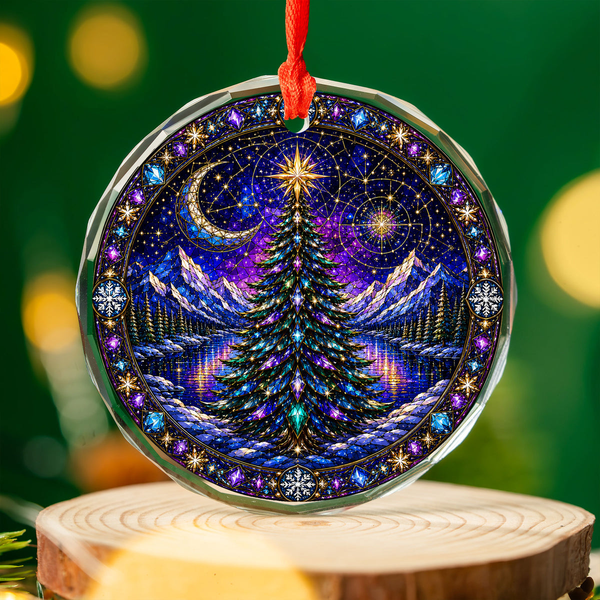 Winter Christmas Tree Ornament 2026, Aurora Sky Christmas Decor, Holiday Ornament, Snowy Mountain Landscape
