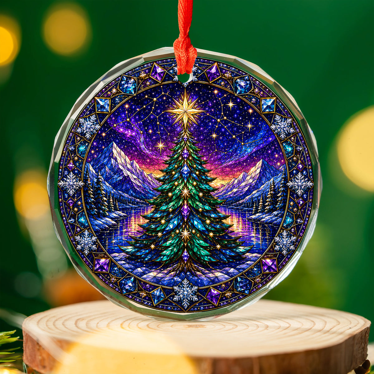 Christmas Tree Ornament 2026, Winter Mountain Landscape, Aurora Christmas Decor, Holiday Tree Decoration