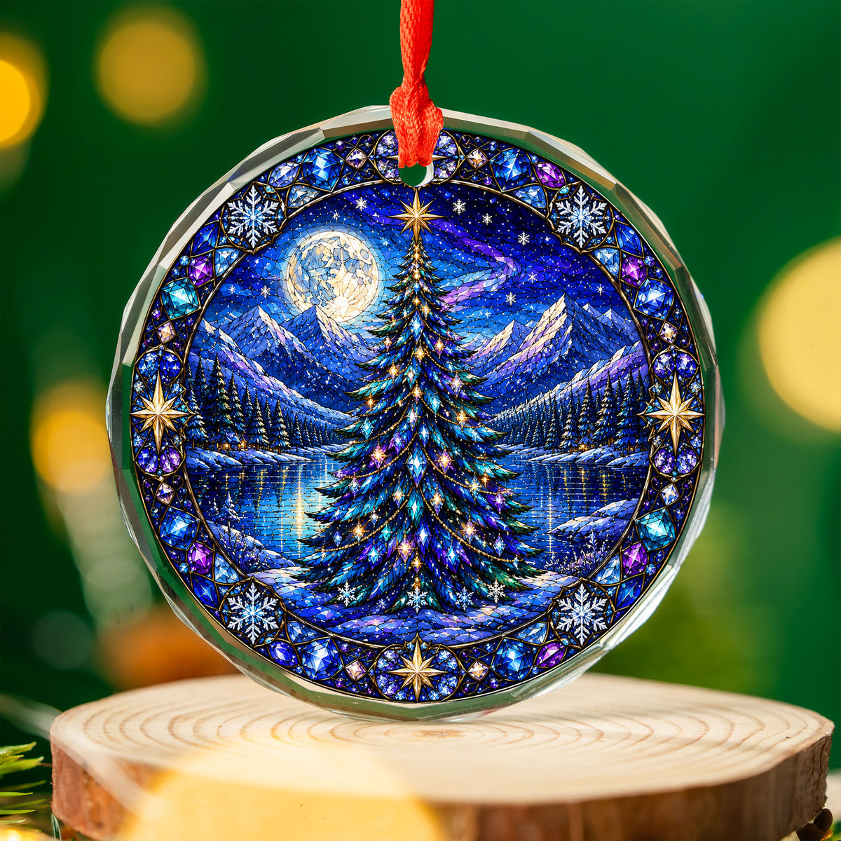 Winter Christmas Ornament 2026, Aurora Christmas Tree Decor, Holiday Mountain Landscape Ornament