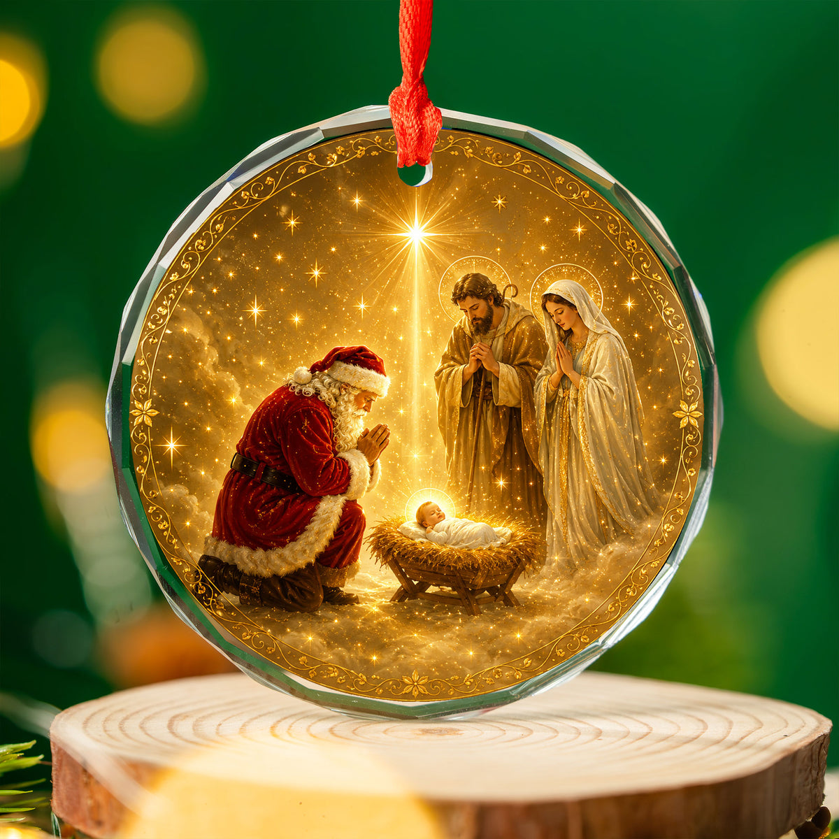 Christian Christmas Ornament 2026, Santa Kneeling Before Baby Jesus, Holy Family Tree Ornament, Religious Christmas Keepsake Gift