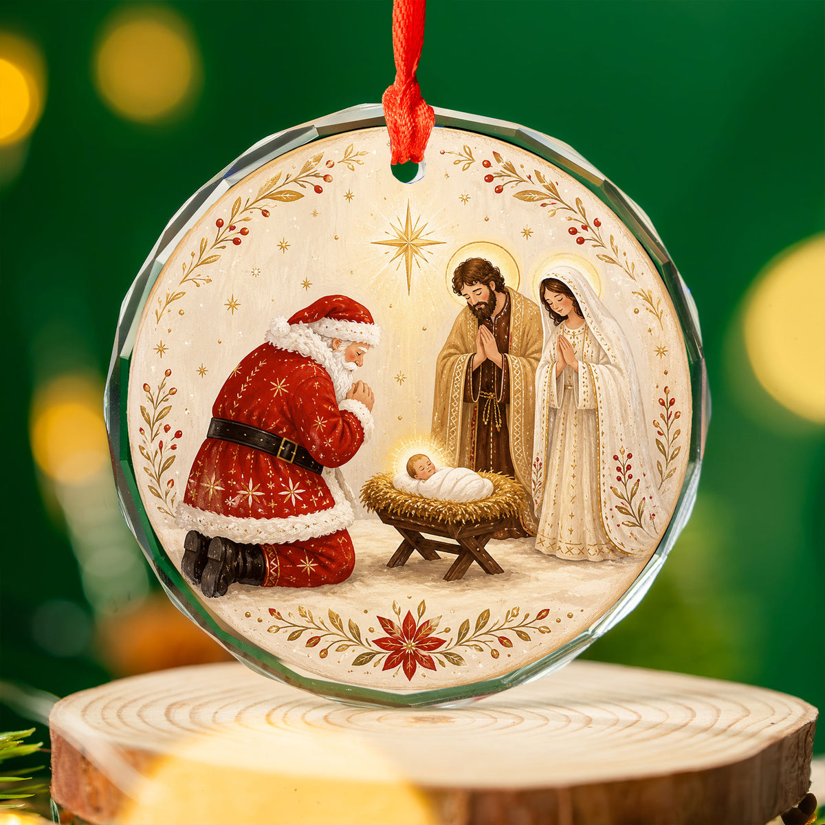 Nativity Christmas Ornament 2026, Santa and Baby Jesus Religious Ornament, Holy Family Christmas Tree Decor