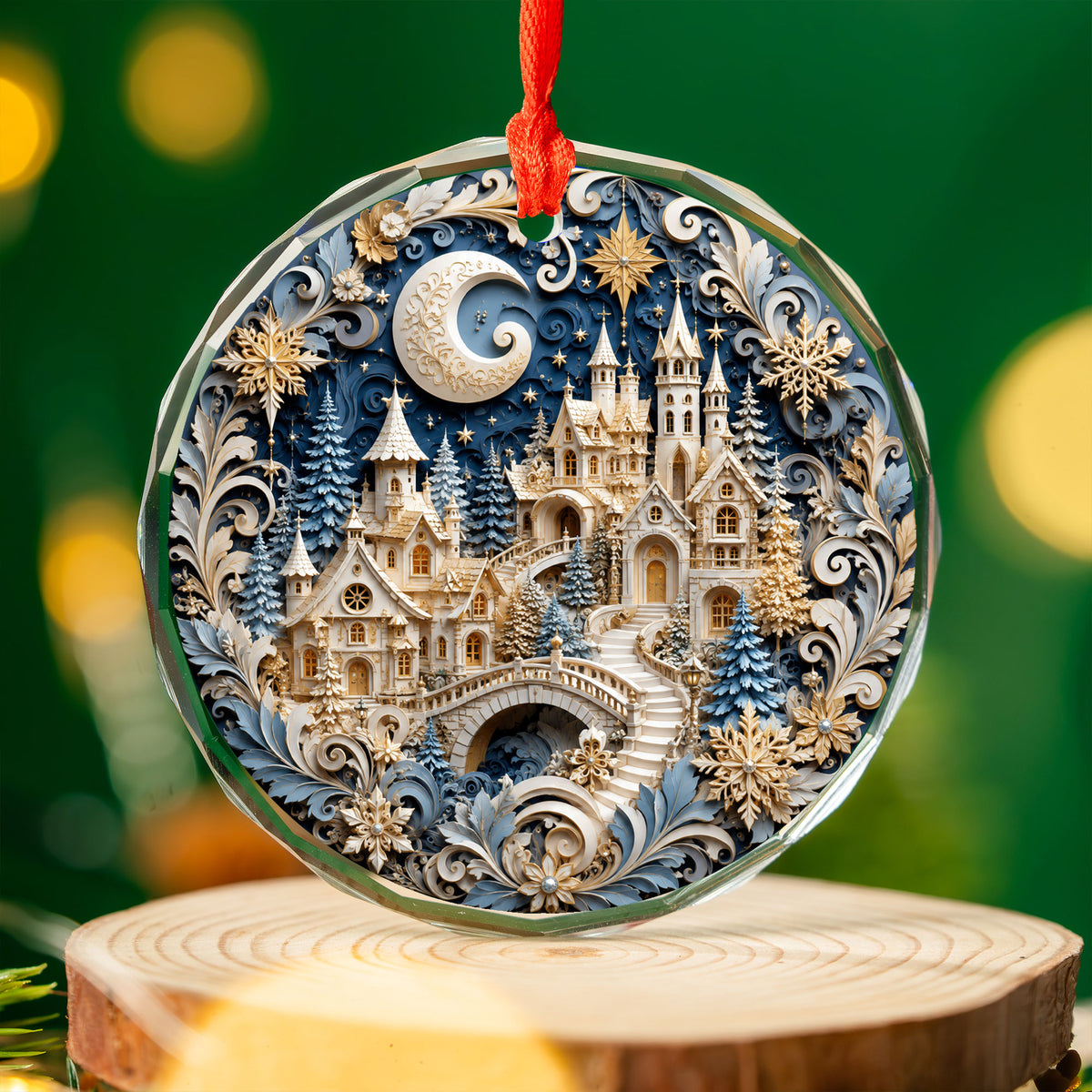 Snowy Christmas Village Ornament 2026, Blue Castle Christmas Tree Decor, Holiday Ornament Keepsake, Winter Christmas Gift for Loved Ones