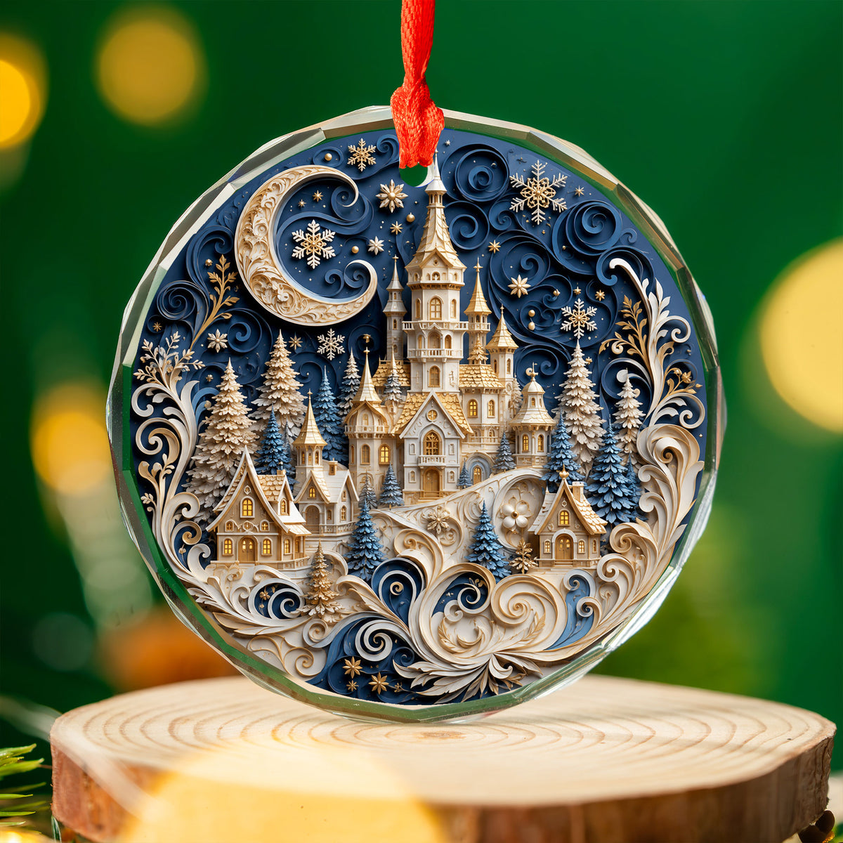 Blue Christmas Castle Ornament 2026, Winter Castle Christmas Ornament, Snowy Village Tree Decor, Holiday Keepsake Gift