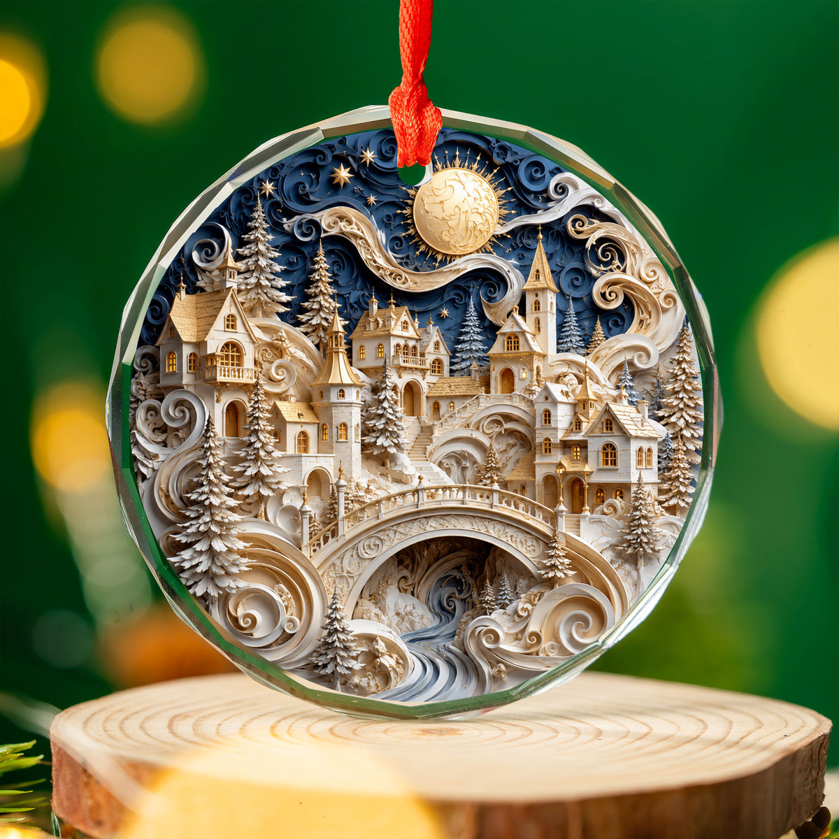 Winter Castle Christmas Ornament 2026, Blue and White Christmas Tree Ornament, Snowy Holiday Village Decor, Festive Keepsake Gift for Family