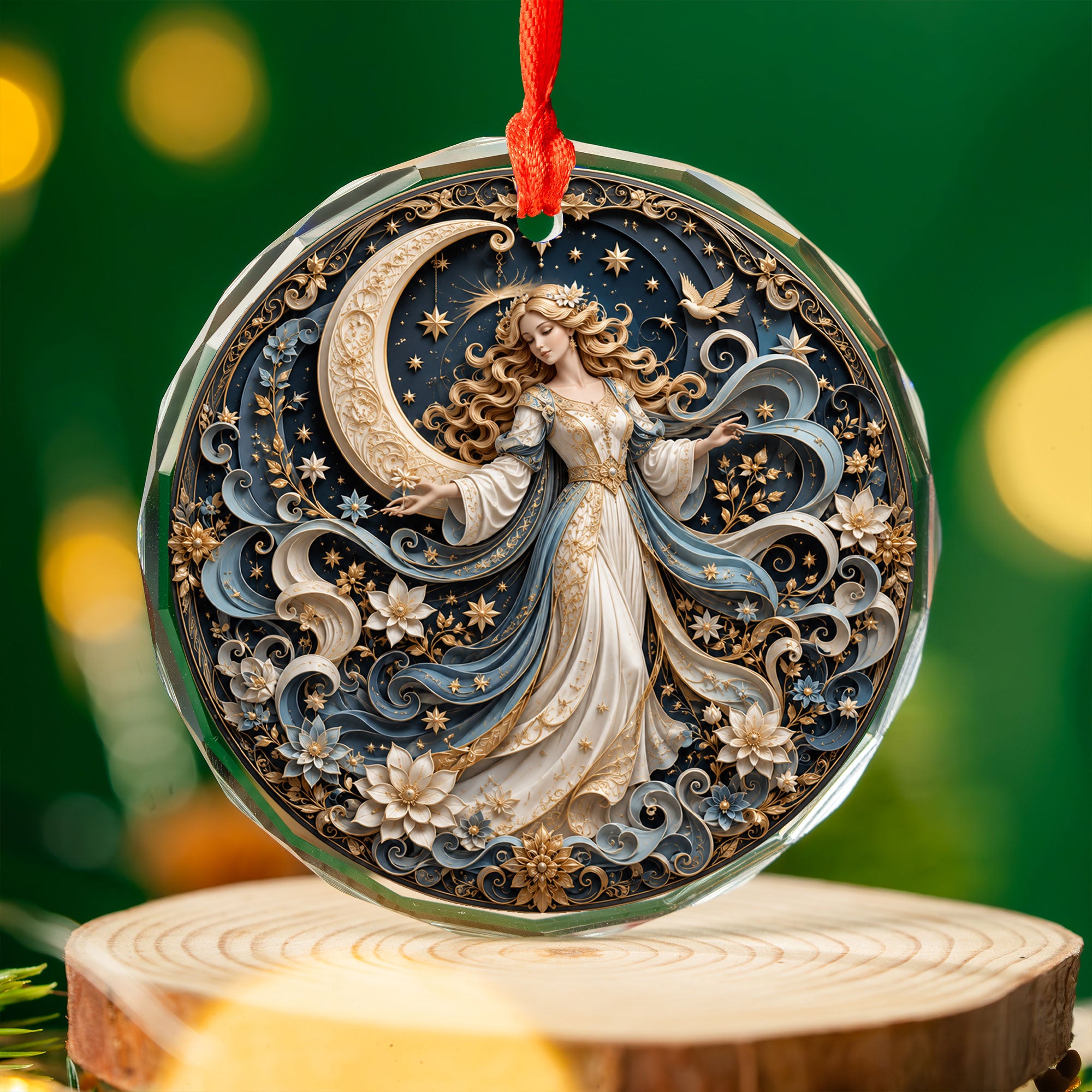 Elegant Christmas Ornament 2026, Angel with Moon and Stars Ornament, Holiday Tree Decoration