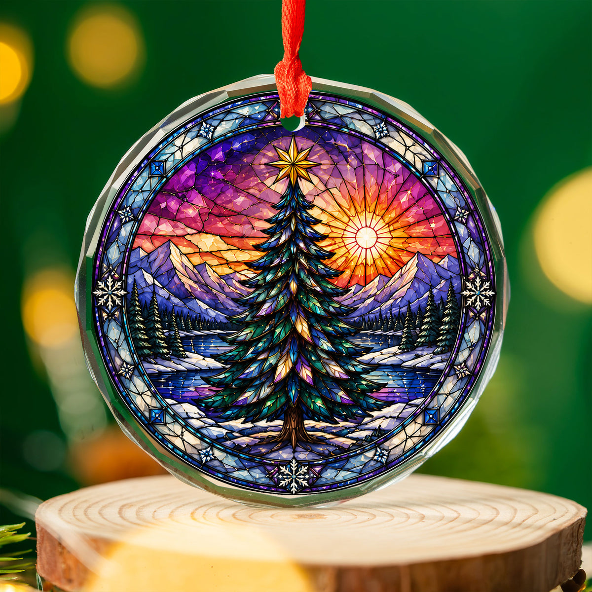 Christmas Ornament 2026 with Colorful Christmas Tree, Winter Lake Landscape Decoration, Holiday Tree Keepsake