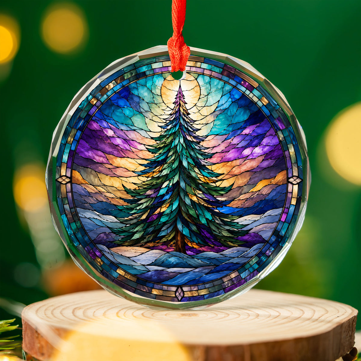 Christmas Tree Keepsake Ornament 2026, Colorful Rainbow Evergreen Winter Scene, Holiday Decoration
