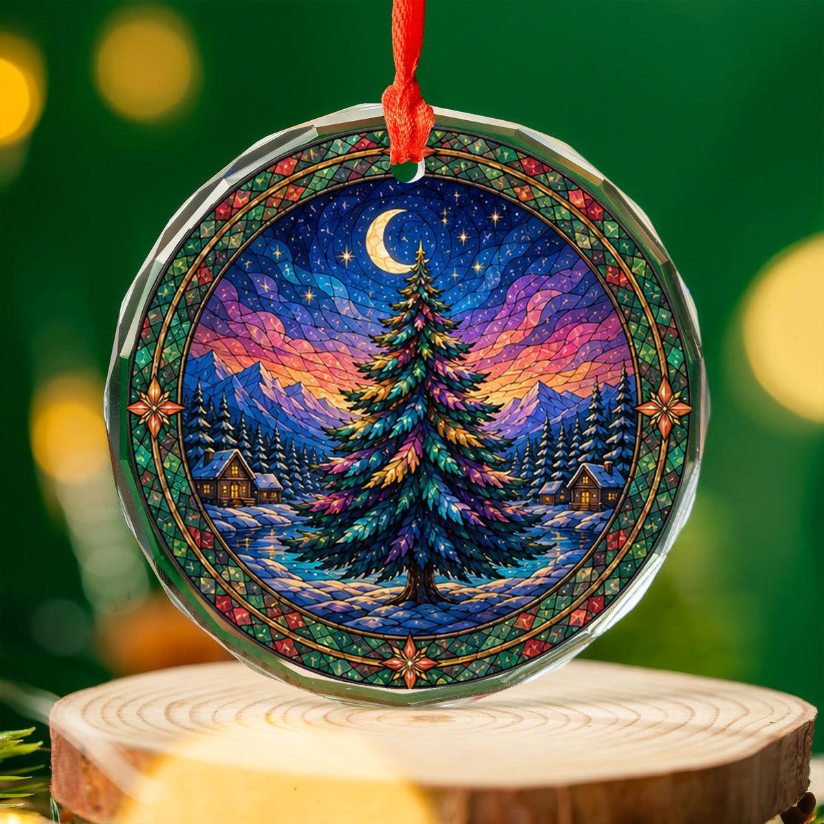 Winter Christmas Tree Ornament 2026, Aurora Sky Christmas Decor, Holiday Ornament, Snowy Mountain Landscape