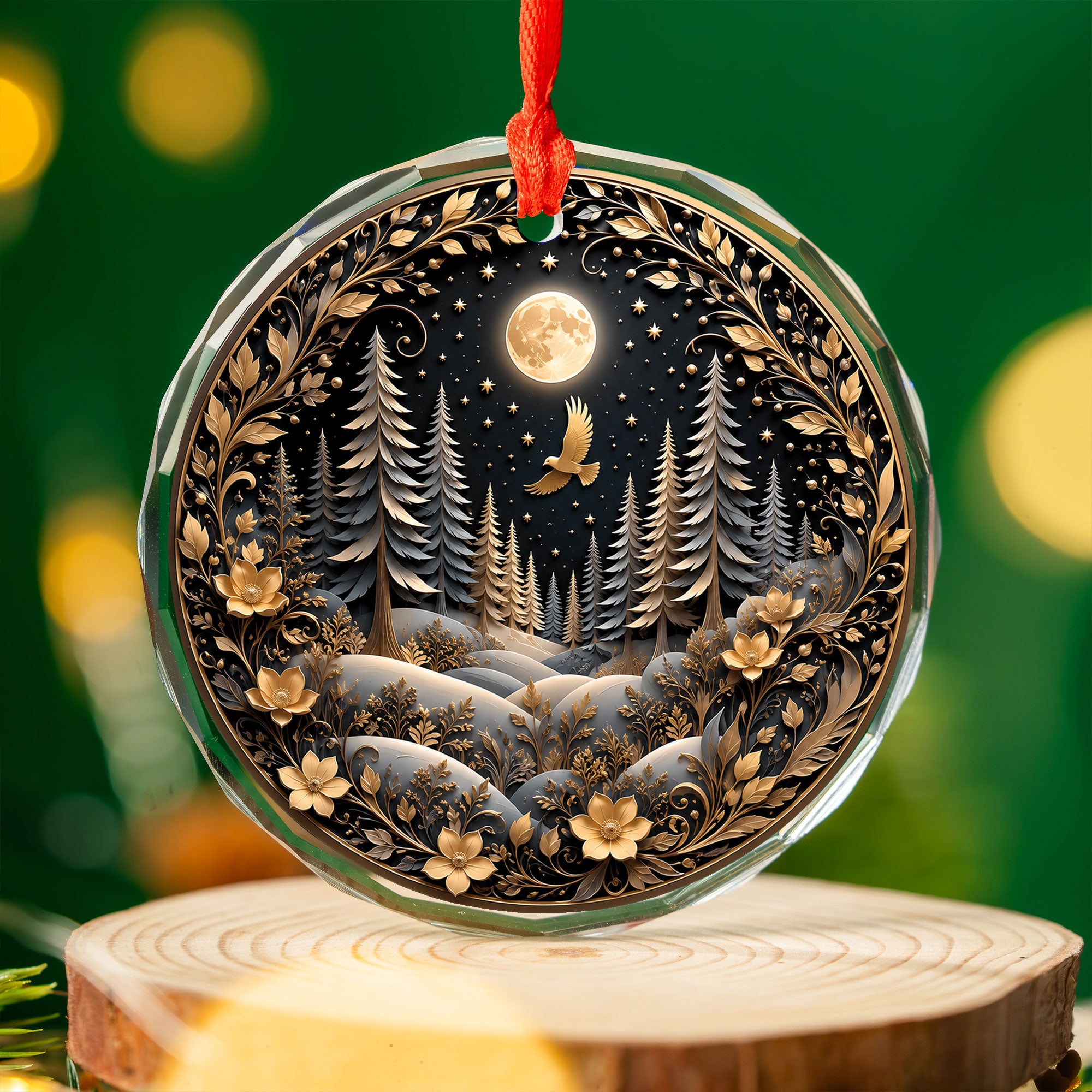 Winter Forest Christmas Ornament 2026, Moon Night Woodland Christmas Tree Decor, Nature Inspired Holiday Ornament