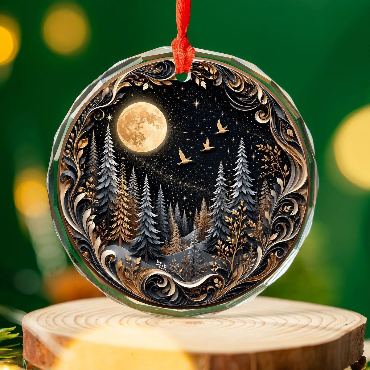 Christmas Forest Ornament 2026, Moonlit Pine Trees Holiday Decoration, Woodland Christmas Keepsake, Winter Nature Gift for Friends and Family