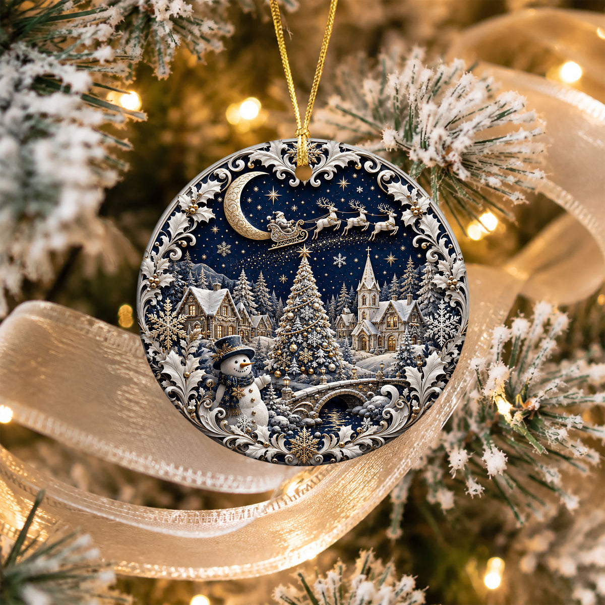 Ceramic Christmas Ornament 2026, Blue Snowman Tree Ornament, Winter Holiday Decoration, Christmas Keepsake