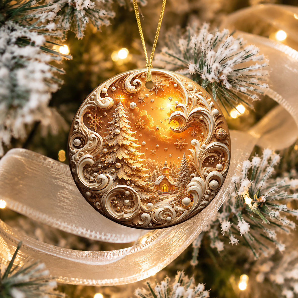 Golden Christmas Tree Ornament 2026, Cozy Winter Village Ornament, Christmas Tree Keepsake, Holiday Gift, Festive Seasonal Home Decoration