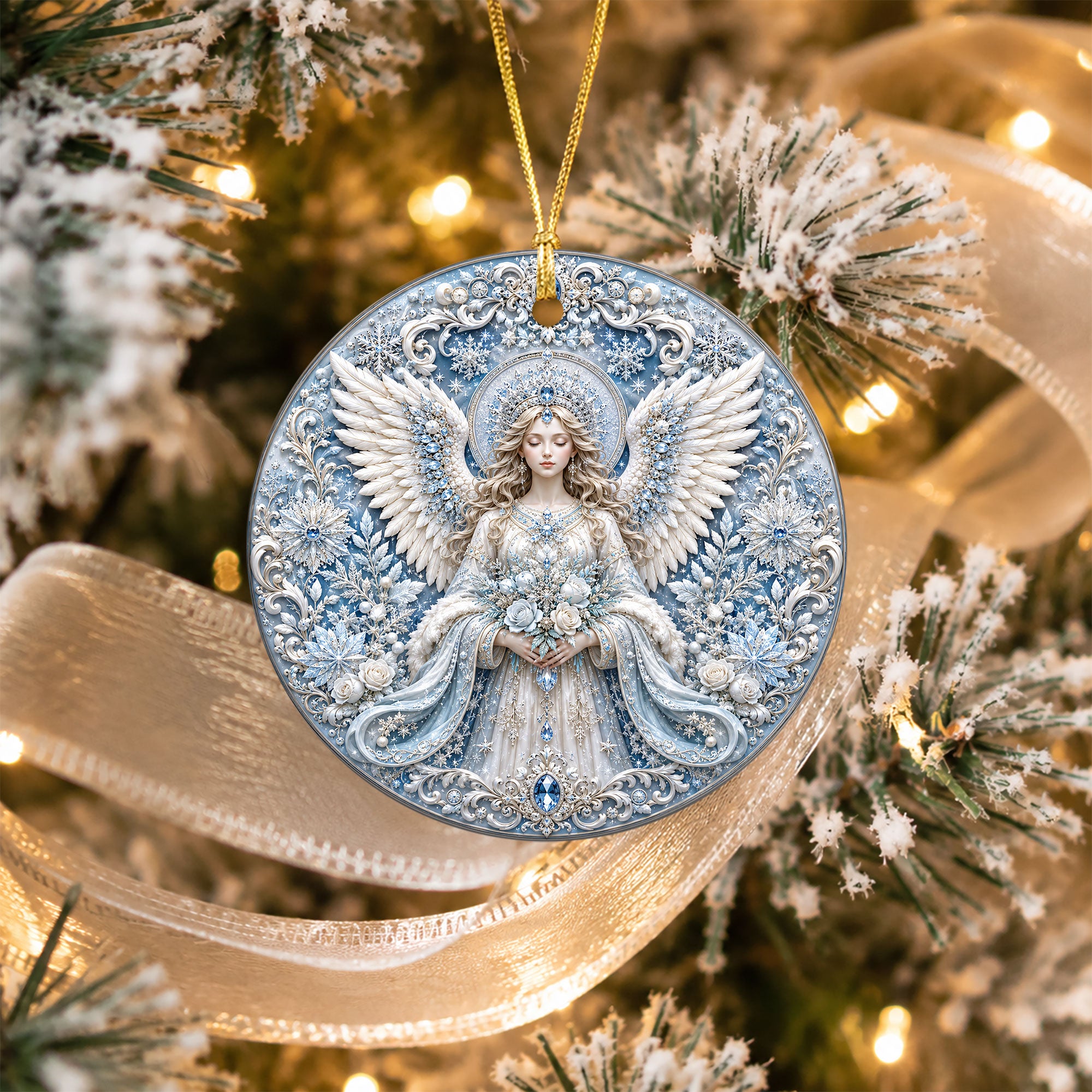 Religious Christmas Ornament 2026 with Angel, Ceramic Christmas Tree Ornament, Holiday Decoration, Christian Keepsake