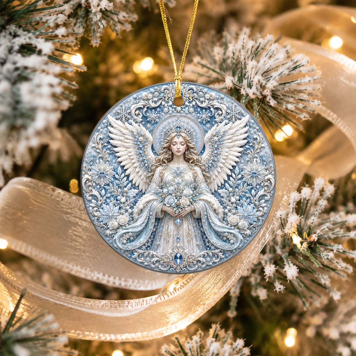 Religious Christmas Ornament 2026 with Angel, Ceramic Christmas Tree Ornament, Holiday Decoration, Christian Keepsake
