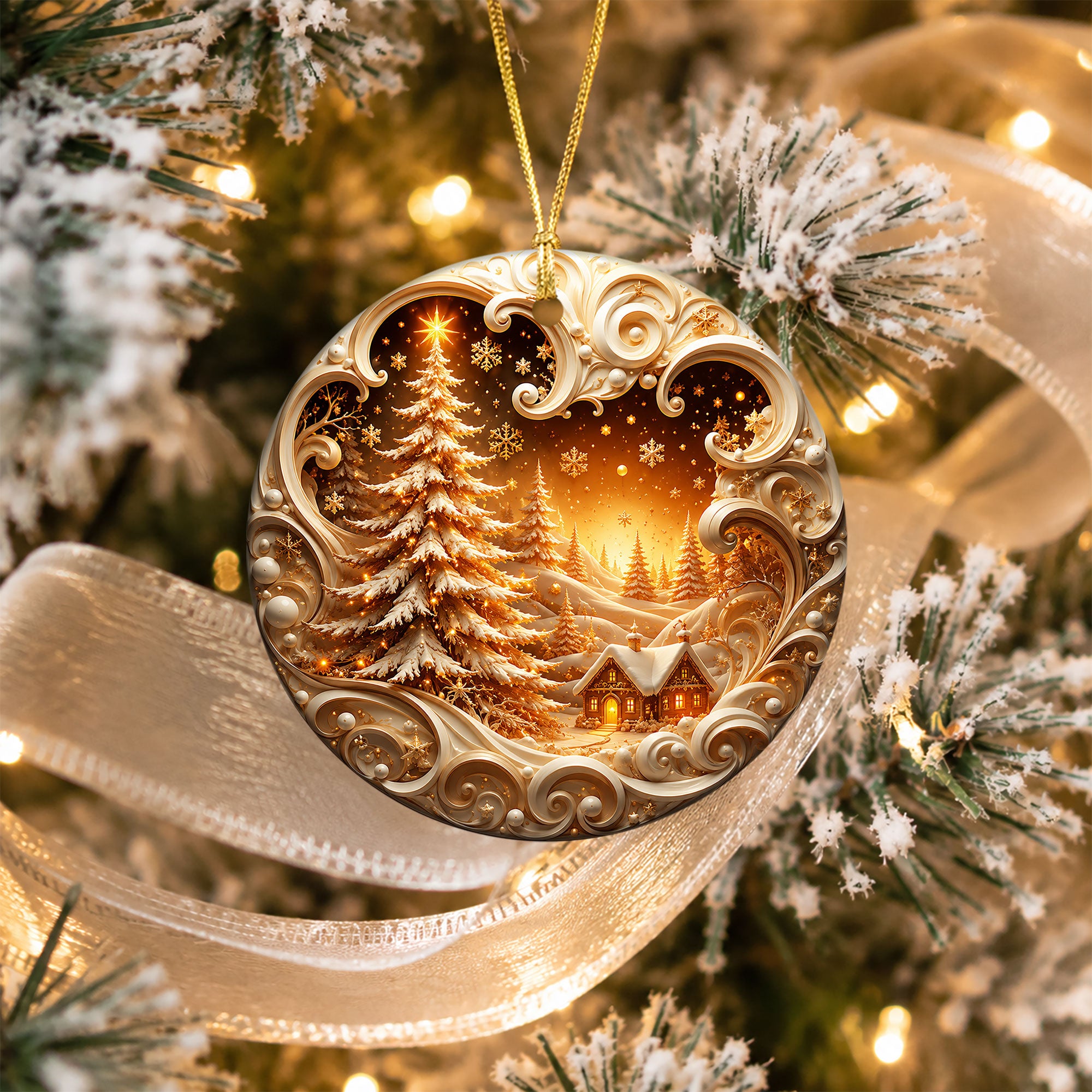 Christmas Ornament 2026, Custom Name Christmas Tree Church Winter Night Ornament, Snowflake Holiday Keepsake