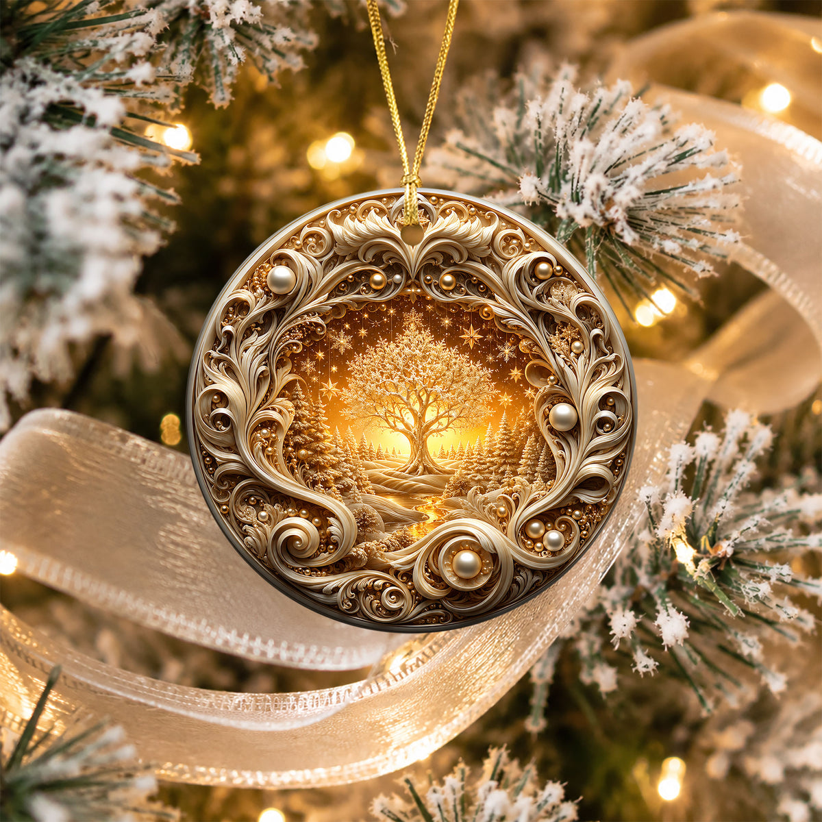 Golden Tree of Life Christmas Ornament 2026, Ceramic Christmas Tree Ornament, Winter Holiday Decor, Christmas Keepsake Gift for Family