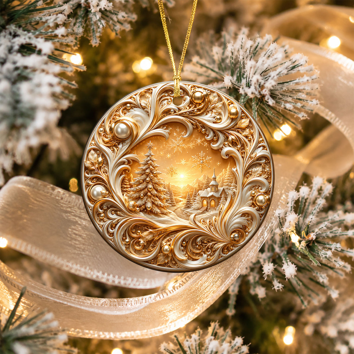 Gold Christmas Tree Ornament 2026, Christmas Tree Ceramic Ornament, Holiday Christmas Decoration, Christmas Keepsake Gift for Family and Friends