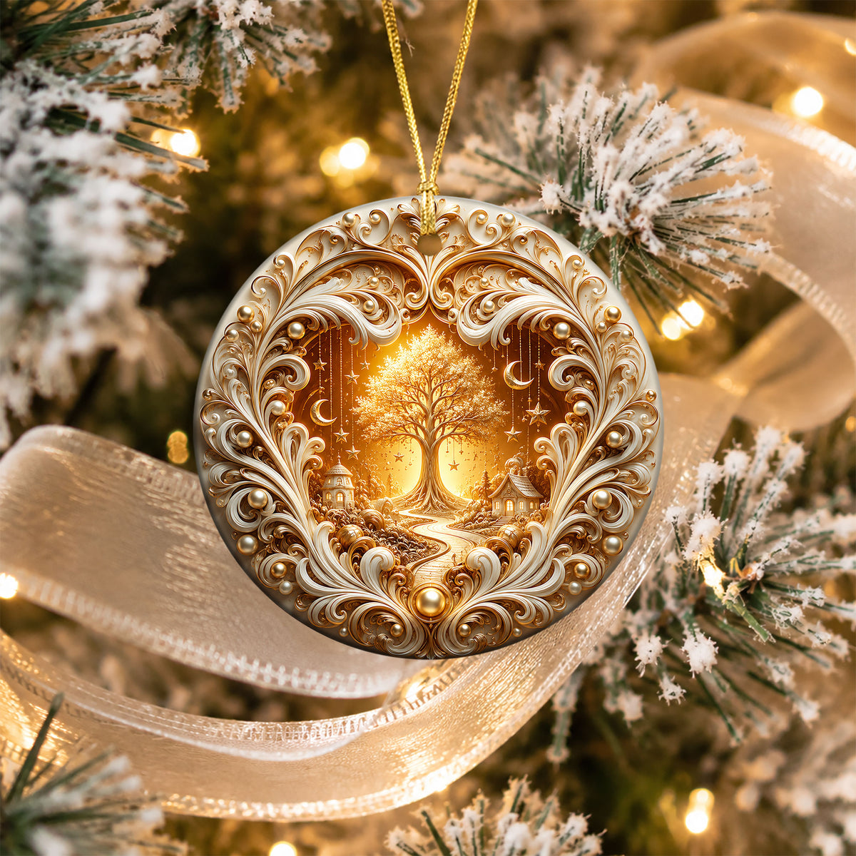 Tree of Life Christmas Ornament 2026, Golden Ceramic Christmas Ornament, Winter Holiday Decoration, Christmas Gift for Friends and Family