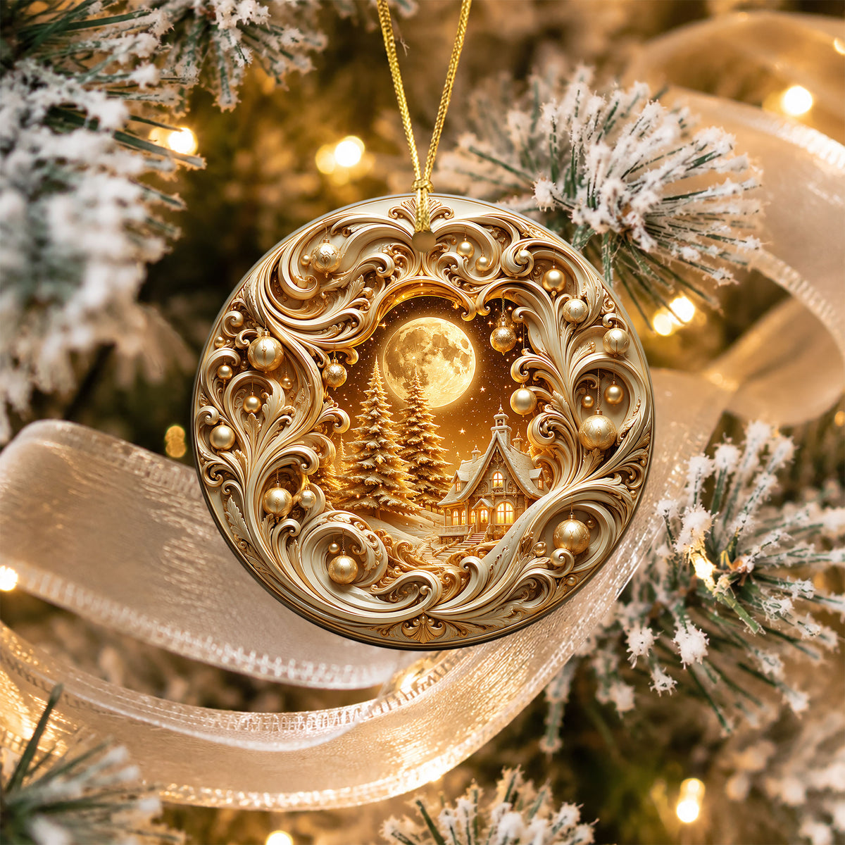 2026 Christmas Tree Ornament, Gold Christmas Ceramic Ornament, Holiday Tree Decoration, Christmas Keepsake Gift for Home Decor