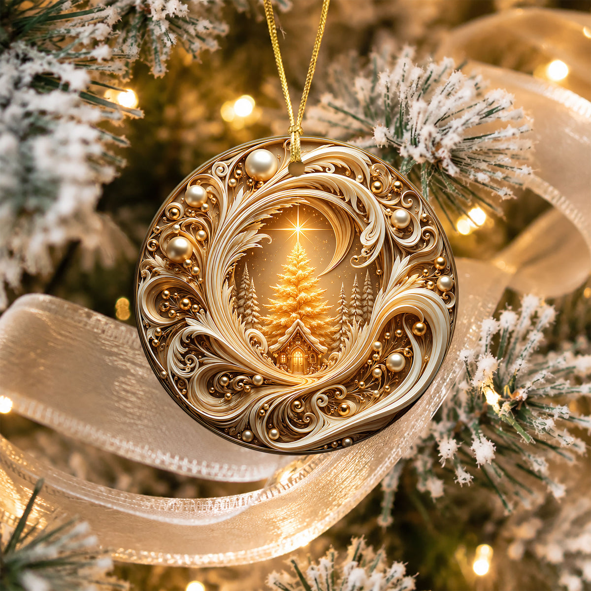 Golden Tree of Life Christmas Ornament 2026, Ceramic Christmas Tree Ornament, Winter Holiday Decor, Christmas Keepsake Gift for Family