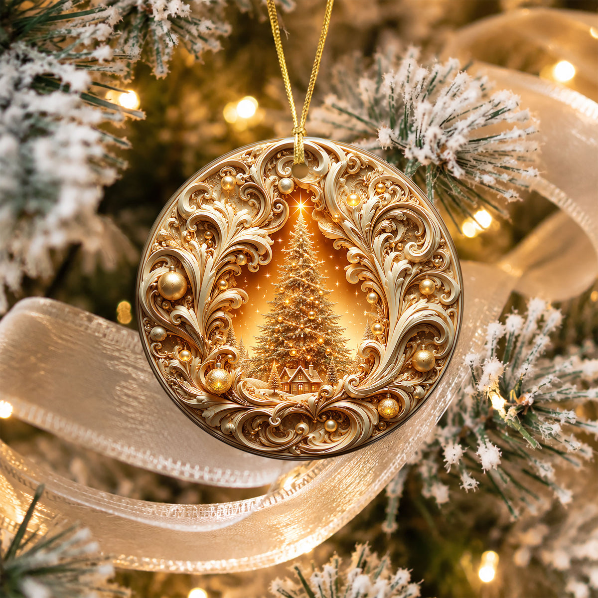 Christmas Tree Ornament 2026, Gold Ceramic Christmas Ornament, Holiday Decoration, Christmas Tree Decor