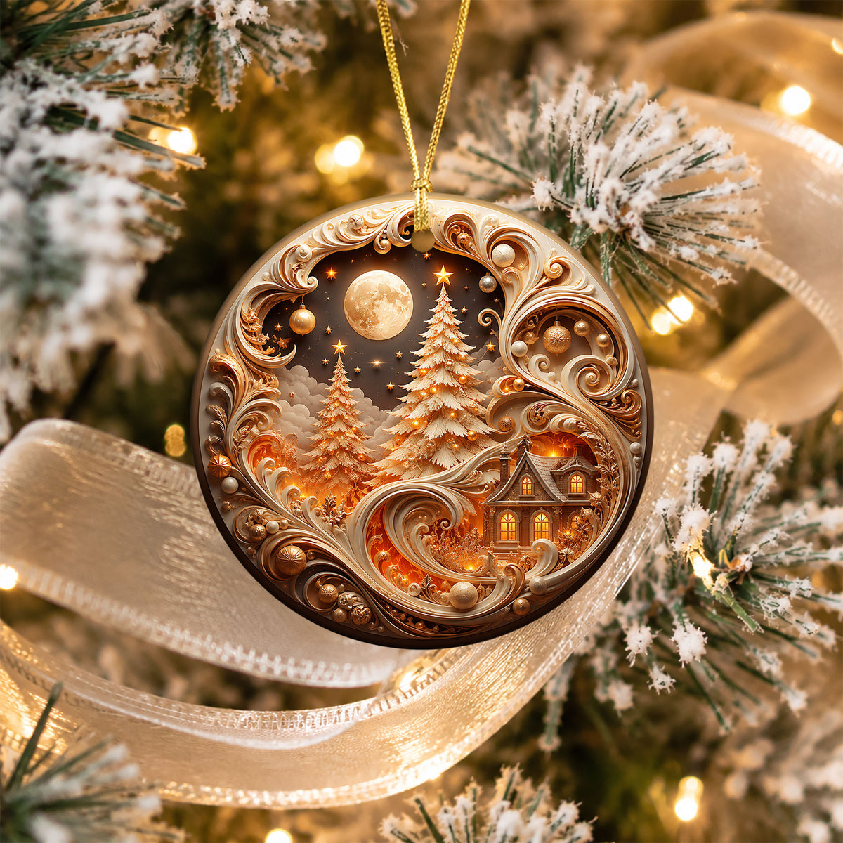 Elegant Christmas Tree Ornament 2026, Gold Holiday Ceramic Ornament, Christmas Decoration, Winter Home Decor, Christmas Gift Idea