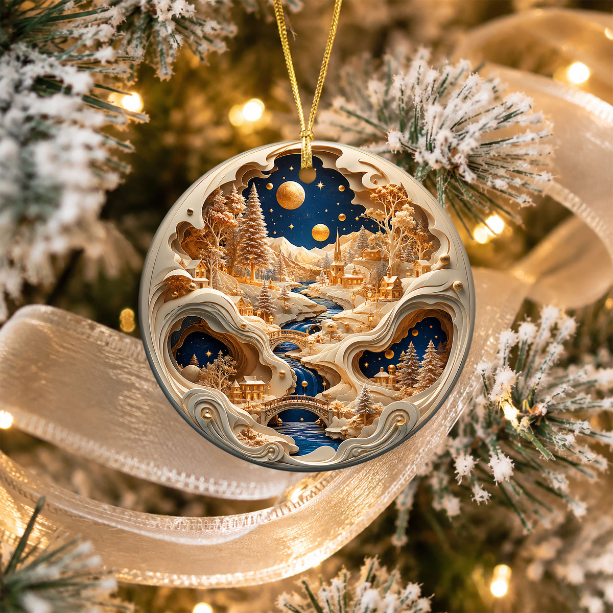 Winter Village Christmas Ornament 2026, Snowy Christmas Tree Decor, Holiday Village Ornament, Christmas Keepsake