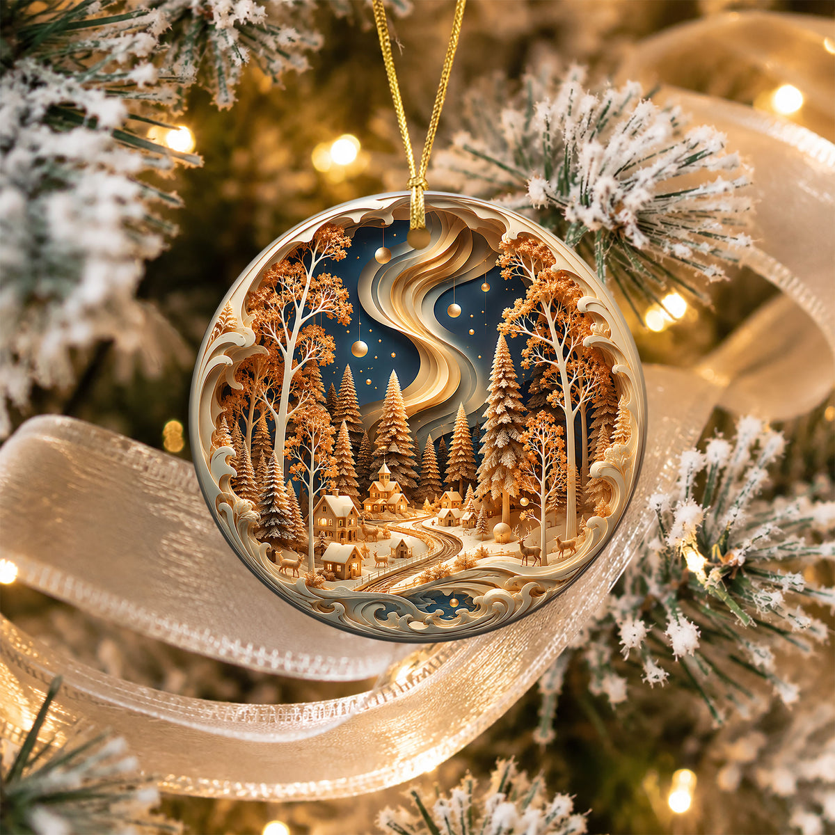 Christmas Ornament 2026, Winter Village Landscape, Snowy Christmas Tree Decoration, Holiday Keepsake Ornament