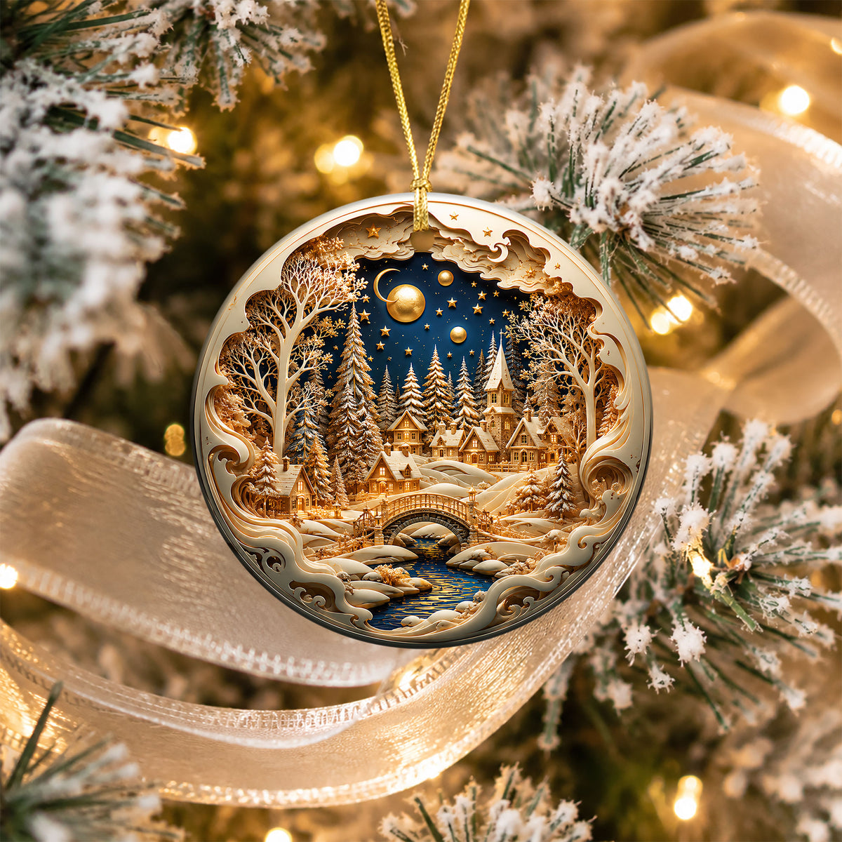 Christmas Village Decor Ornament 2026, Snowy Winter Christmas Scene, Holiday Tree Decoration, Keepsake Ornament