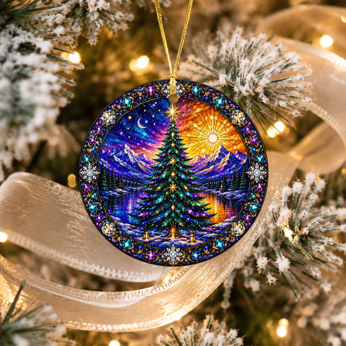 Christmas Ornament 2026, Colorful Christmas Tree Decor, Winter Holiday Ornament, Mountain Lake Christmas Scene