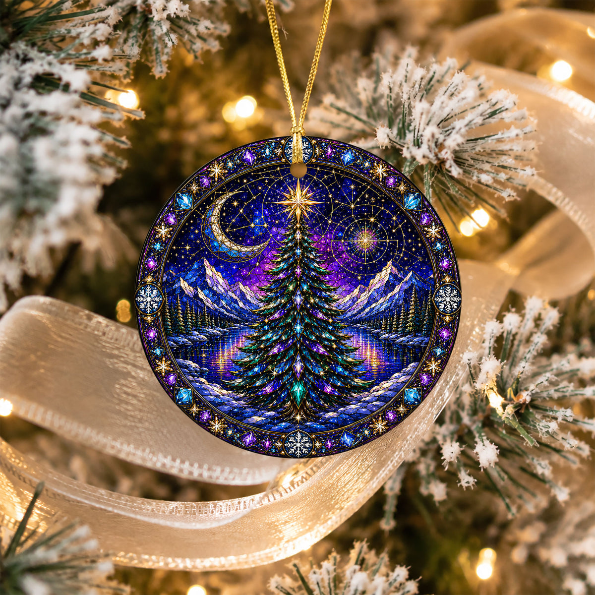 Winter Christmas Tree Ornament 2026, Aurora Sky Christmas Decor, Holiday Ornament, Snowy Mountain Landscape