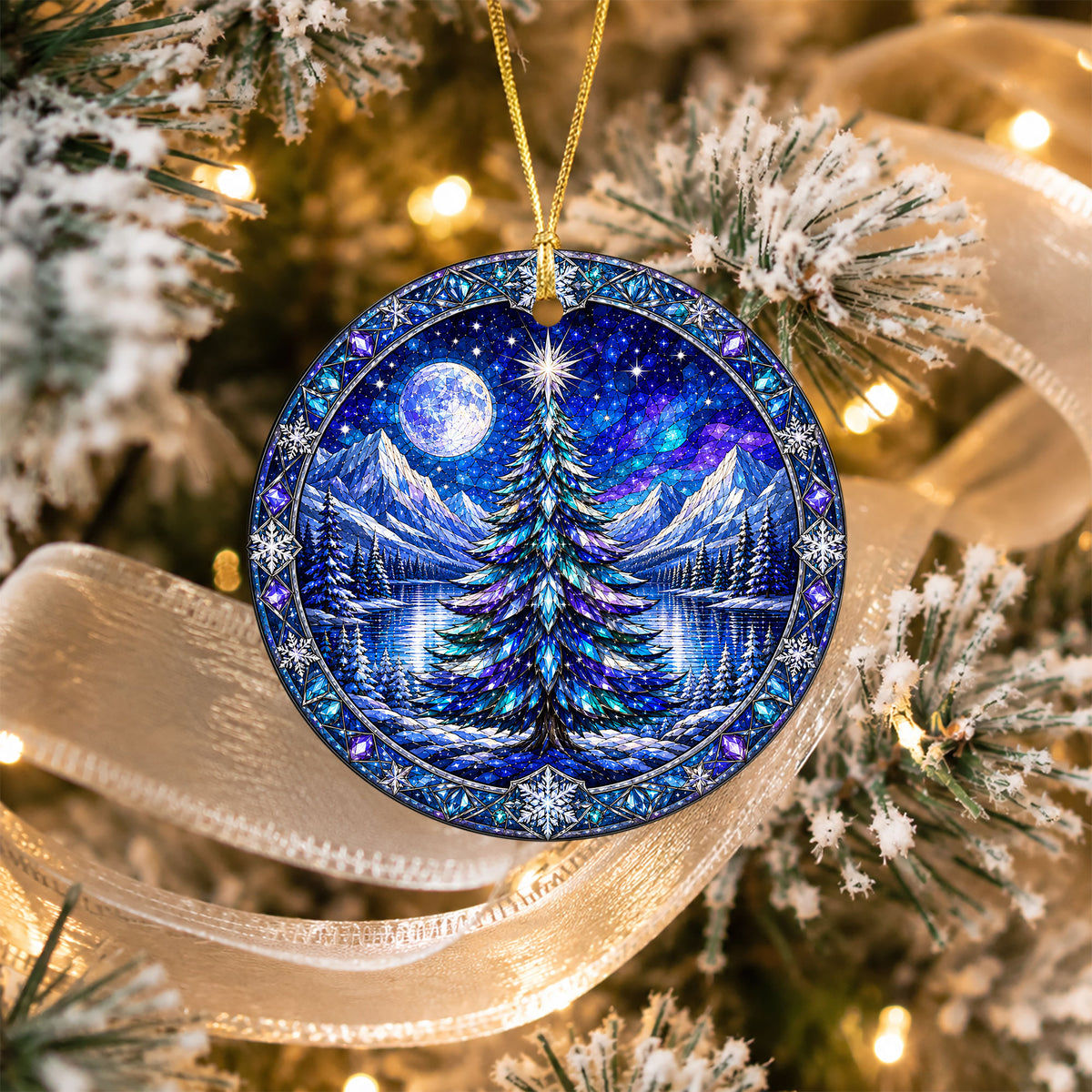 Holiday Christmas Ornament 2026, Winter Tree Decoration, Aurora Mountain Lake Ornament, Christmas Keepsake